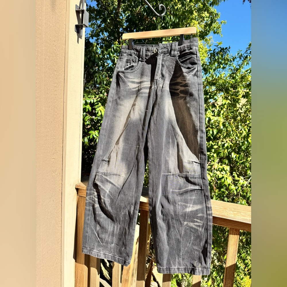🖤 OOTD Black Washed Wide-Leg Denim Jeans w/ Utility Pockets Size M Fashion Jeans